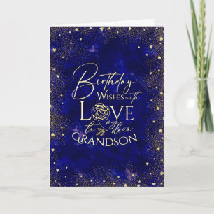 Gold Text Night Sky Birthday Grandson Photo Card