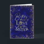 Gold Text Night Sky Birthday  Sister Photo Card<br><div class="desc">This modern and visually striking birthday greeting card is designed especially for a sister, inspired by a night sky filled with shimmering gold dust and tiny heart details that resemble glowing stars. The deep, rich background creates a celestial and elegant mood, while the gold accents add warmth, sparkle, and celebration....</div>