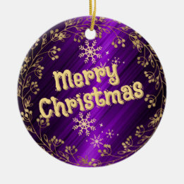 Gold Text on Purple Background Ceramic Tree Decoration