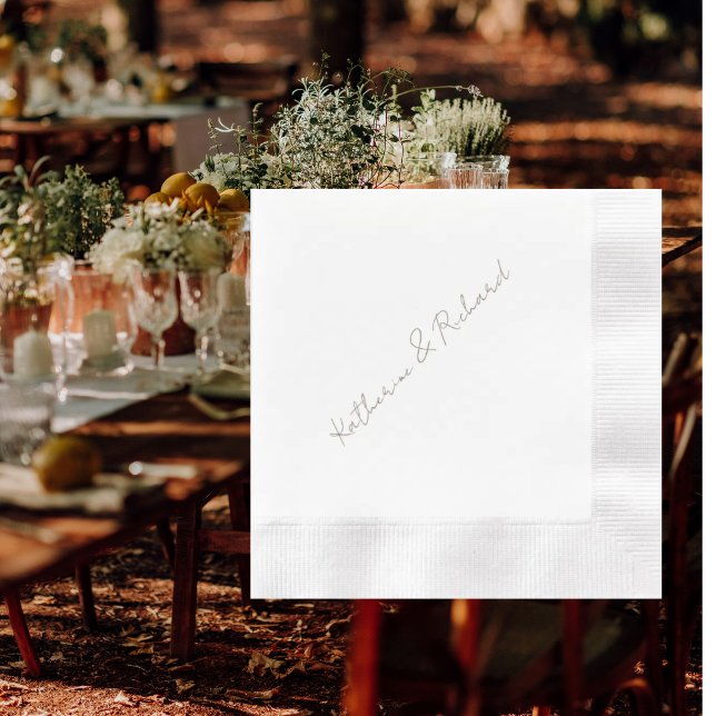 Gold Text Script White Wedding Coined Cocktail Napkin (Creator Uploaded)