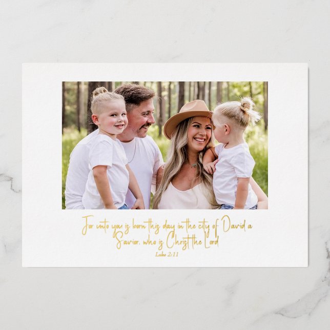 Gold Text Scripture Family Photo Christmas (Front)
