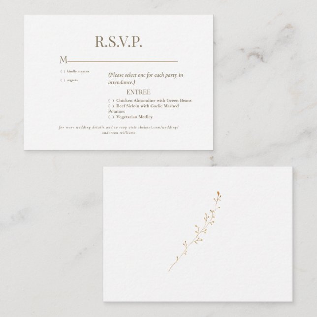  Gold Text White Elegant Wedding RSVP Enclosure Card (Front/Back)