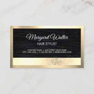 Gold Texture   Velvet Black with Monogram Business Card