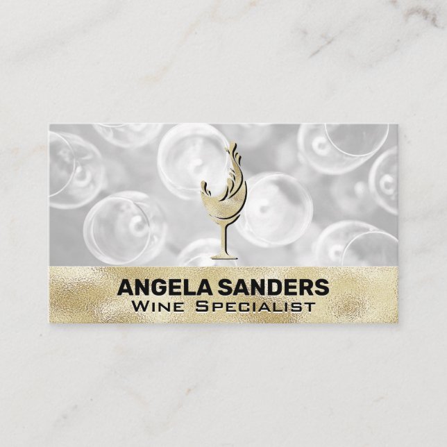 Gold Texture Wine Glasses Business Card (Front)