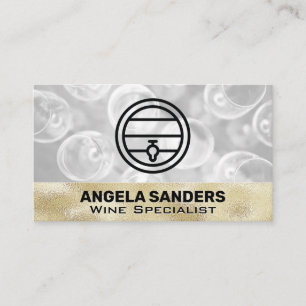 Gold Texture Wine Glasses   Wine Barrel Business Card
