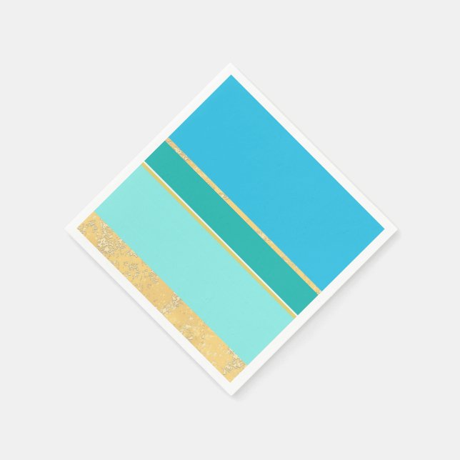 Gold Texture with Aqua and Turquoise Stripes Napkin (Corner)