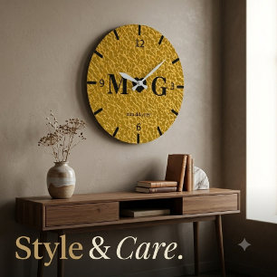 Gold Textured Monogram Wall Clock for Love