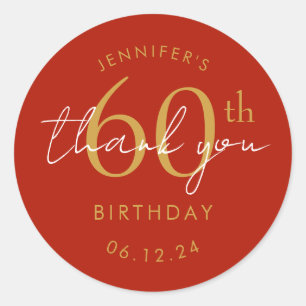 Gold "Thank You" 60th Birthday Party Red Classic Round Sticker