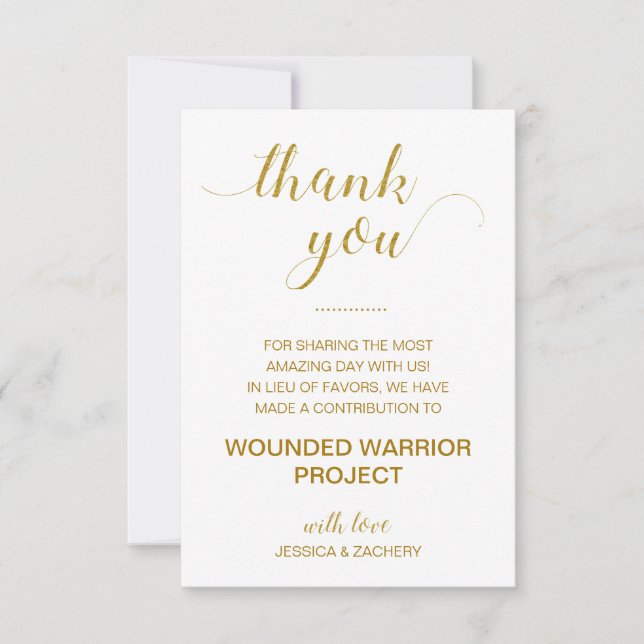 Gold Thank You Donation to Charity Wedding Invitation (Front)