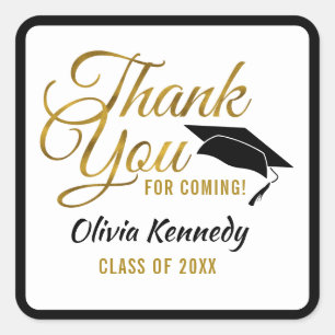 Gold Thank You For Coming Black Grad 2025 Party  Square Sticker
