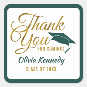 Gold Thank You For Coming Green Grad Party 2026 Square Sticker