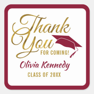 Gold Thank You For Coming Maroon Grad Party 2026   Square Sticker