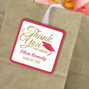 Gold Thank You For Coming Red Grad Party 2026 Square Sticker