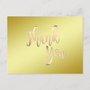 Gold Thank You Metal Glitter Clean Postcard