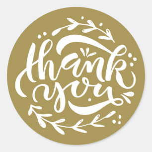 Gold Thank You Modern Calligraphy Wreath Classic Round Sticker