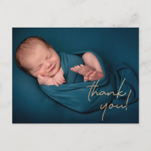Gold thank you Script photo Birth Announcement Postcard