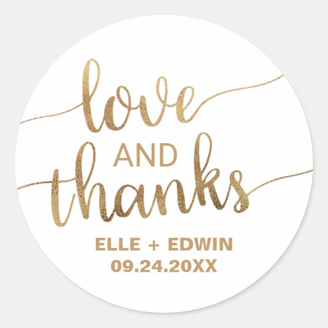 Gold Thank You Wedding Classic Round Sticker (Front)