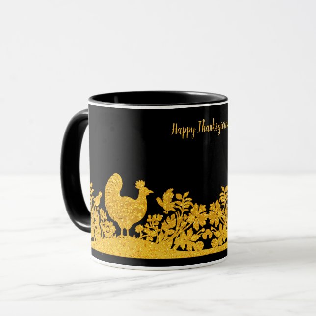 Gold Thanksgiving Turkey Floral Mug (Front Left)