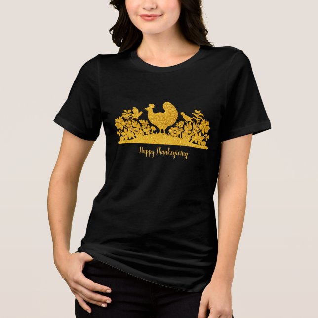 Gold Thanksgiving Turkey Floral Women's T-Shirt Tri-Blend Shirt (Front)