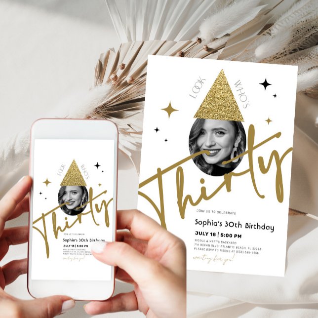 Gold Thirty 30th Birthday Invitation with Photo (Creator Uploaded)
