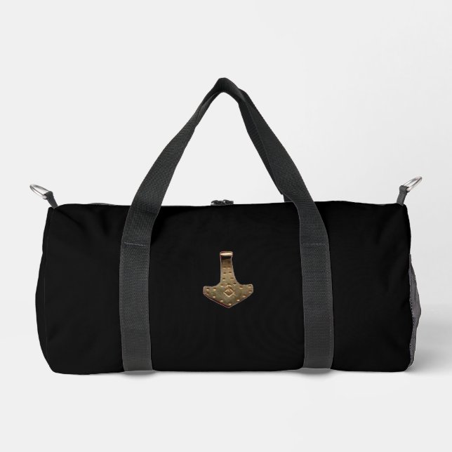 Gold Thor Hammer black duffel bag (Front)