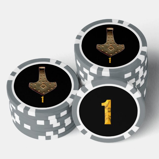 Gold Thor Hammer black grey 1 striped poker chip (Stack)