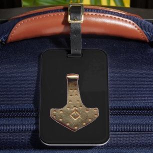 Gold Thor Hammer black luggage tag