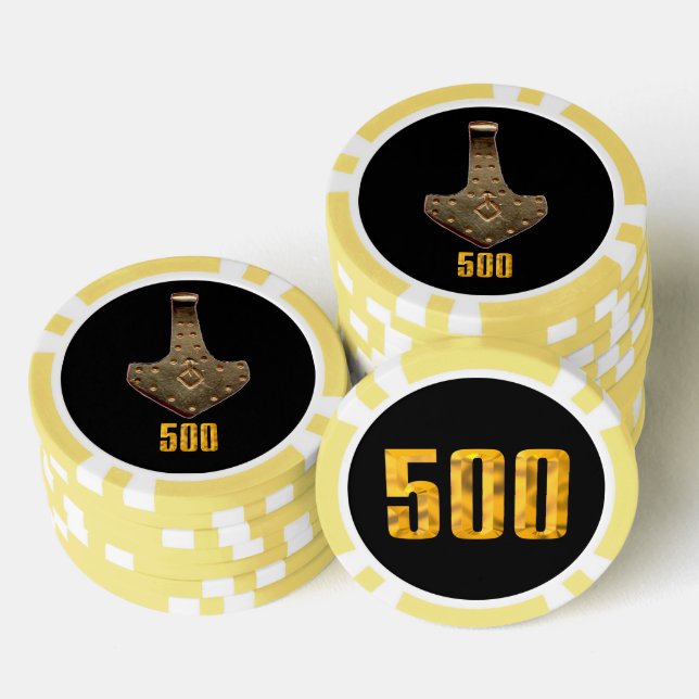 Gold Thor Hammer black yellw 500 stripe poker chip (Stack)