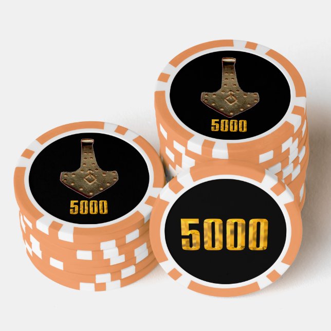Gold Thor Hammer blk orange 5000 stripe poker chip (Stack)