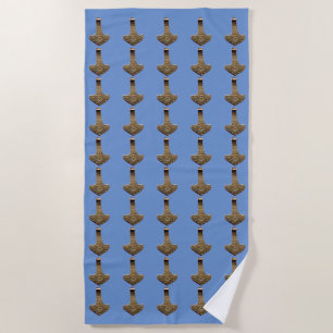 Gold Thor Hammer blue beach towel