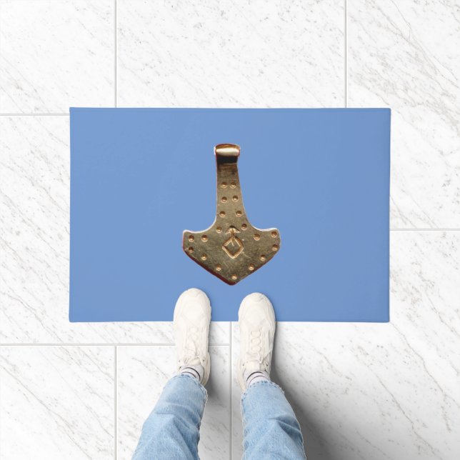 Gold Thor Hammer blue large doormat (Indoor)