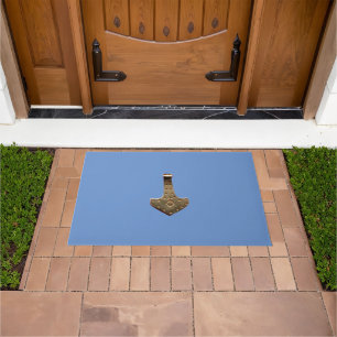 Gold Thor Hammer blue large doormat