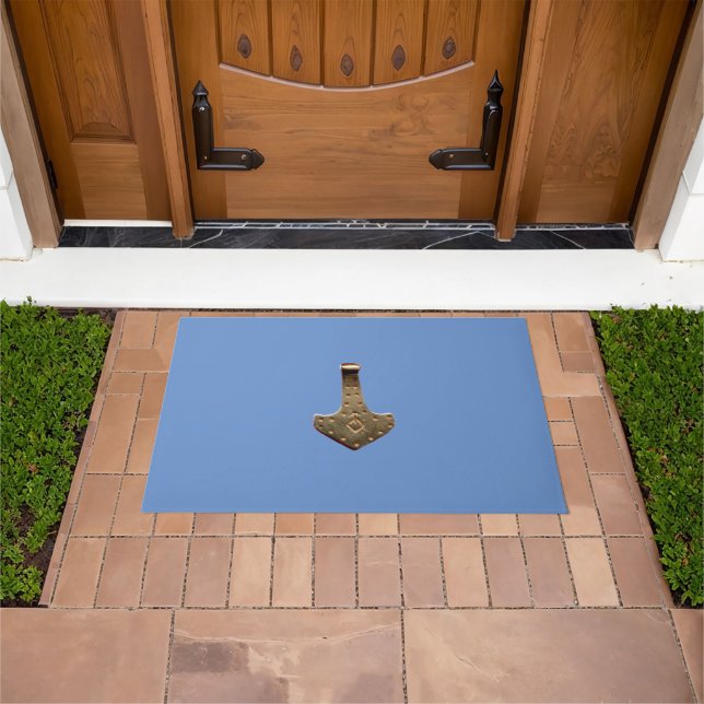 Gold Thor Hammer blue large doormat (Outdoor)