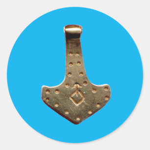 Gold Thor Hammer blue large round stickers