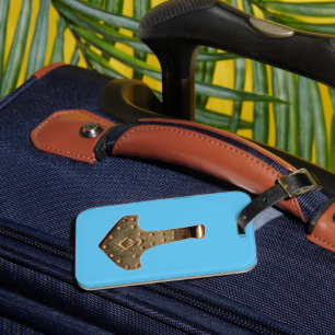 Gold Thor Hammer blue luggage tag
