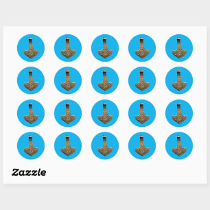 Gold Thor Hammer blue small round stickers