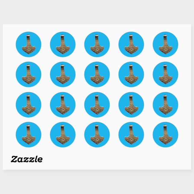 Gold Thor Hammer blue small round stickers (Sheet)