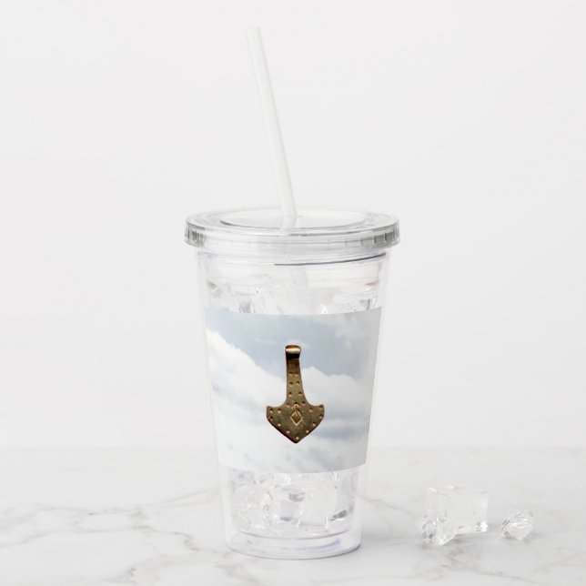 Gold Thor Hammer clouds acrylic tumbler (Front Ice)
