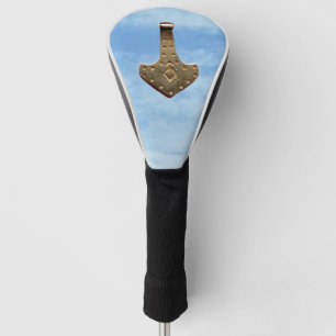 Gold Thor Hammer clouds golf club driver cover