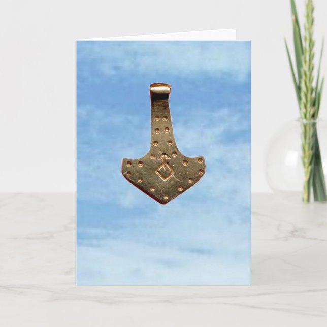 Gold Thor Hammer clouds greeting card (Front)