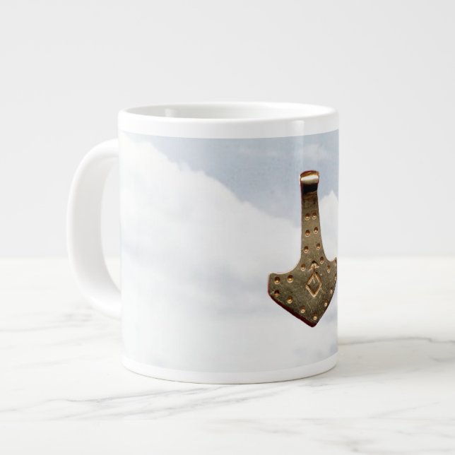 Gold Thor Hammer clouds jumbo mug (Front Left)