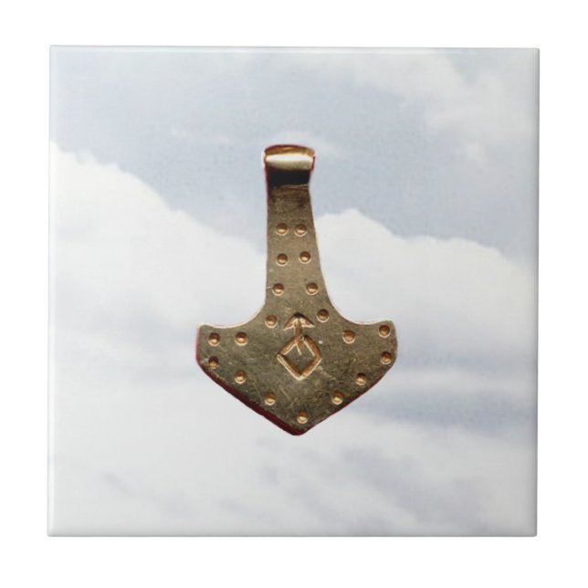Gold Thor Hammer clouds small tile (Front)