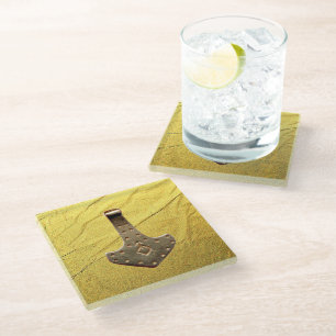 Gold Thor Hammer Gold Vein glass coaster