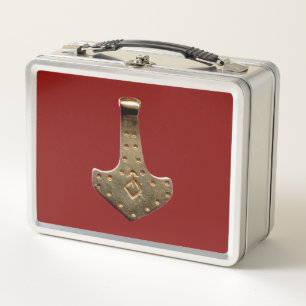 Gold Thor Hammer red stainless lunchbox