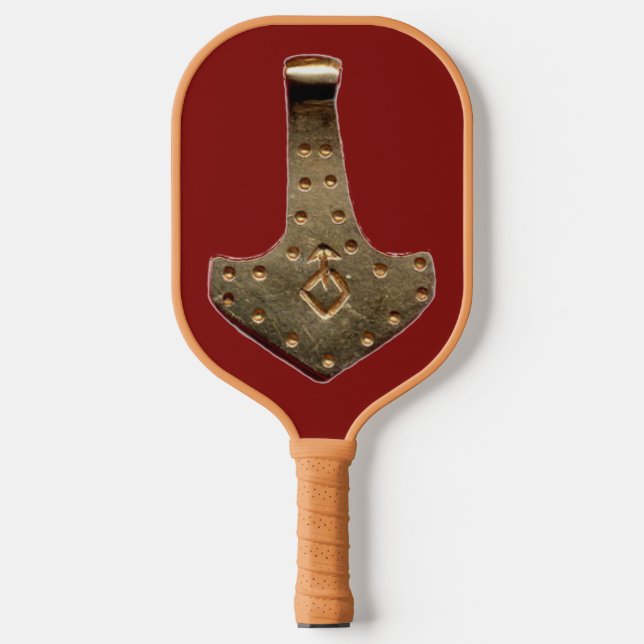 Gold Thor Hammer red tan pickleball paddle (Front)