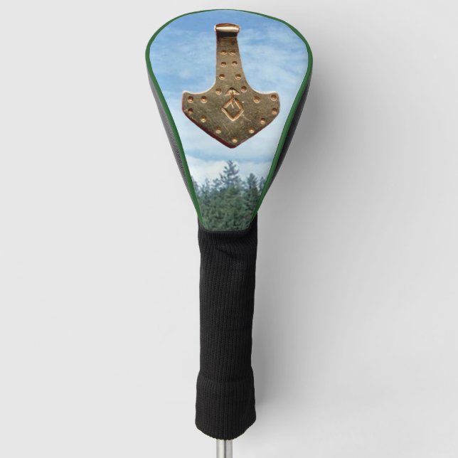 Gold Thor Hammer trees golf club driver cover (Front)