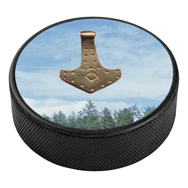 Gold Thor Hammer trees hockey puck (3/4)