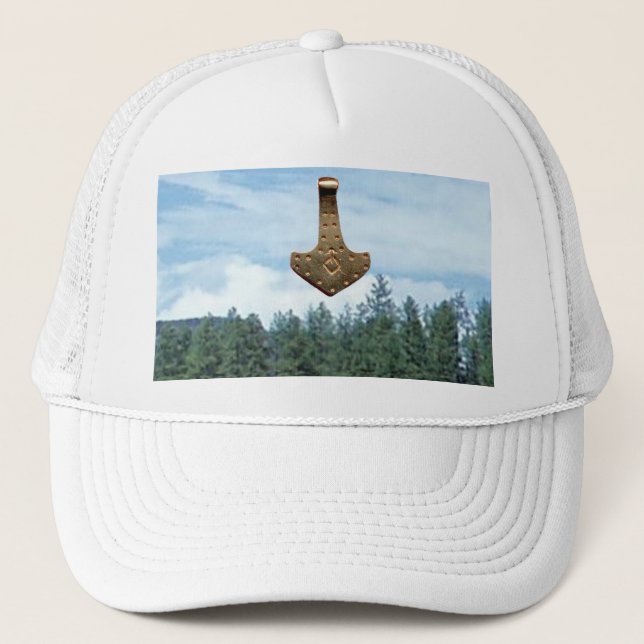Gold Thor Hammer trees white hat (Front)