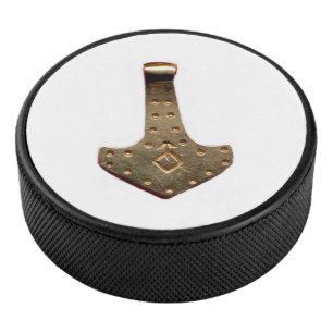 Gold Thor Hammer white hockey puck