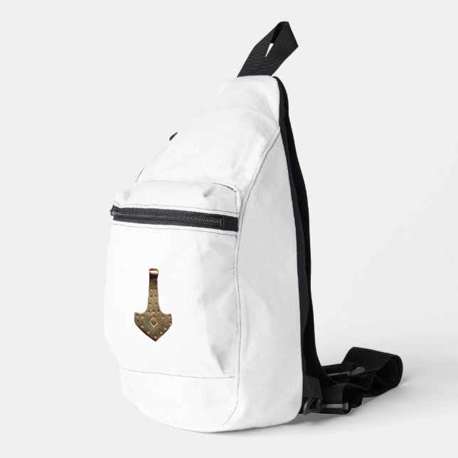 Gold Thor Hammer white sling bag backpack (Right Corner)